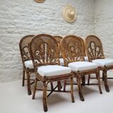 6 Vintage Emmanuelle Peacock Rattan Chairs