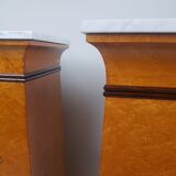 Pair of empire style columns - cedar burl plating - brass and marble