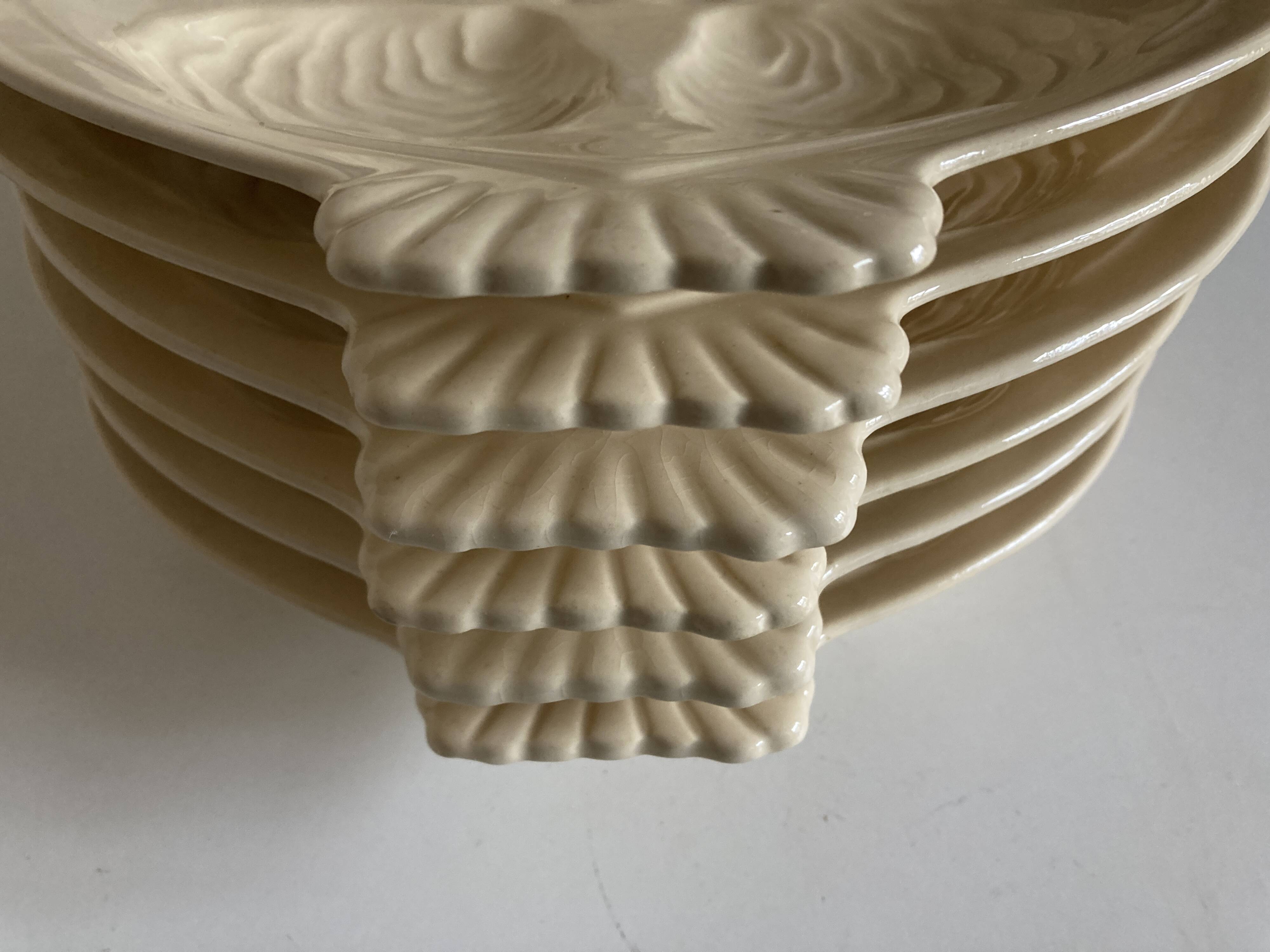 set of 6 oyster plates in ivory Gien earthenware 1960