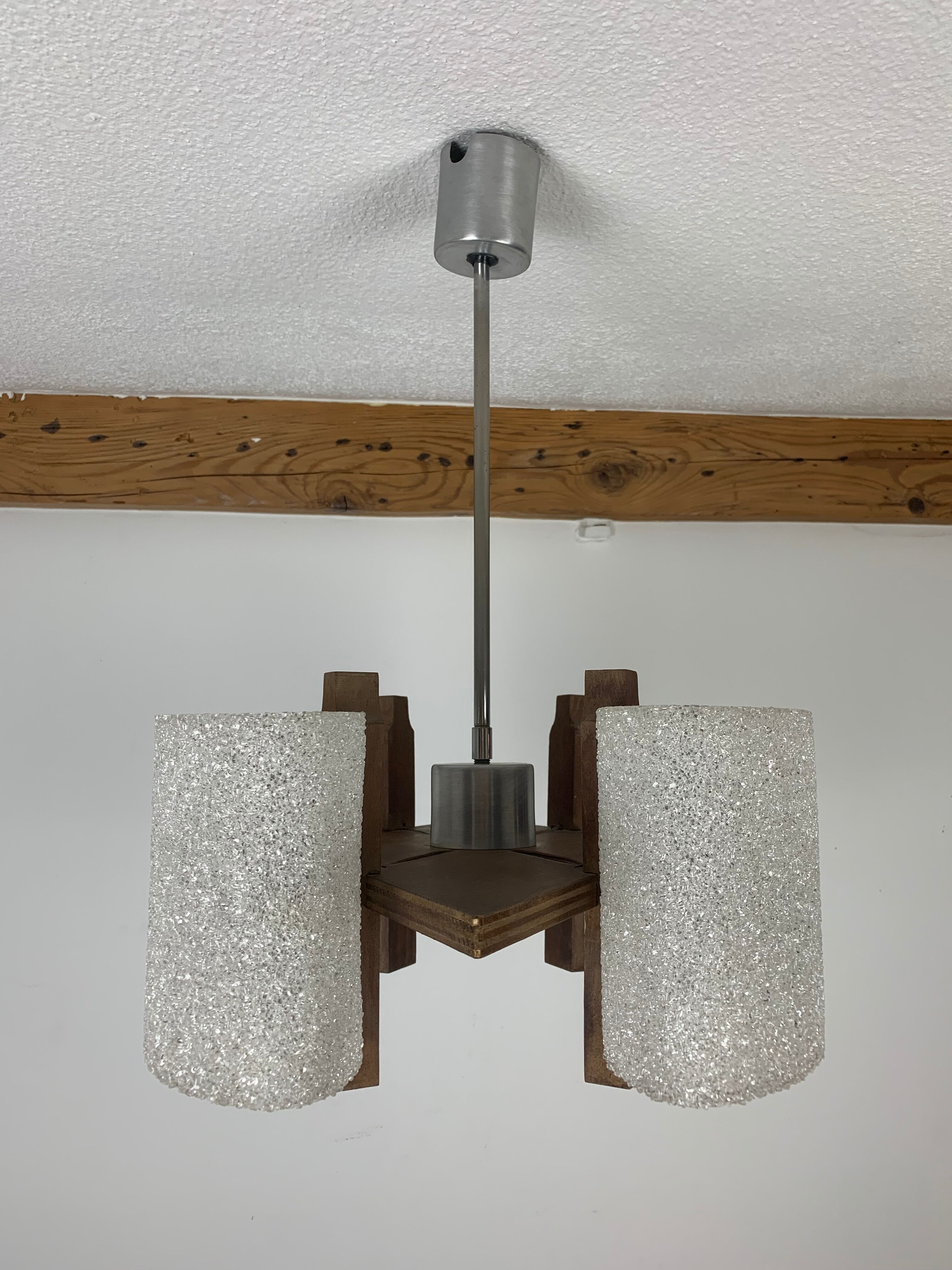 Scandinavian chandelier perspex and wood