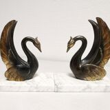 Pair of ancient zoomorphic bookends, swan statues