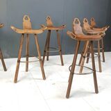 Set of 6 brutalist bar stools, 1960s