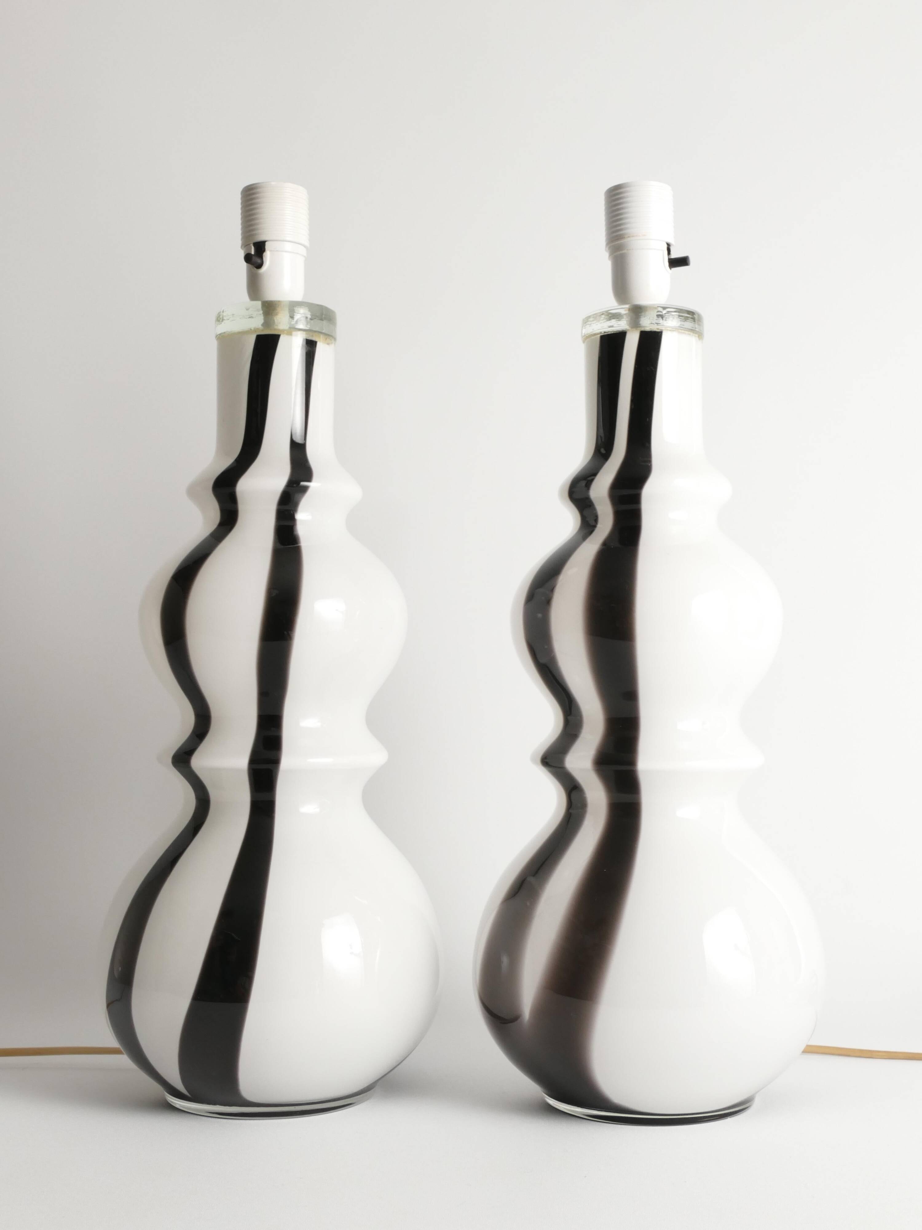 Sculptural Art Glass Murano Style Table Lamps, Black & White, 1960s, Set of 2