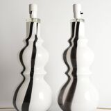 Sculptural Art Glass Murano Style Table Lamps, Black & White, 1960s, Set of 2