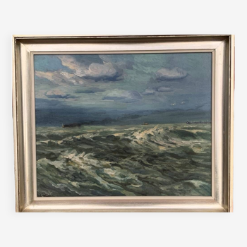 Huile sur toile Léon Londot 1876-1953 "Tempête en mer"