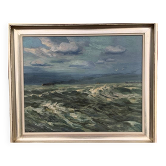 Oil on canvas Léon Londot 1876-1953 "Storm at sea"