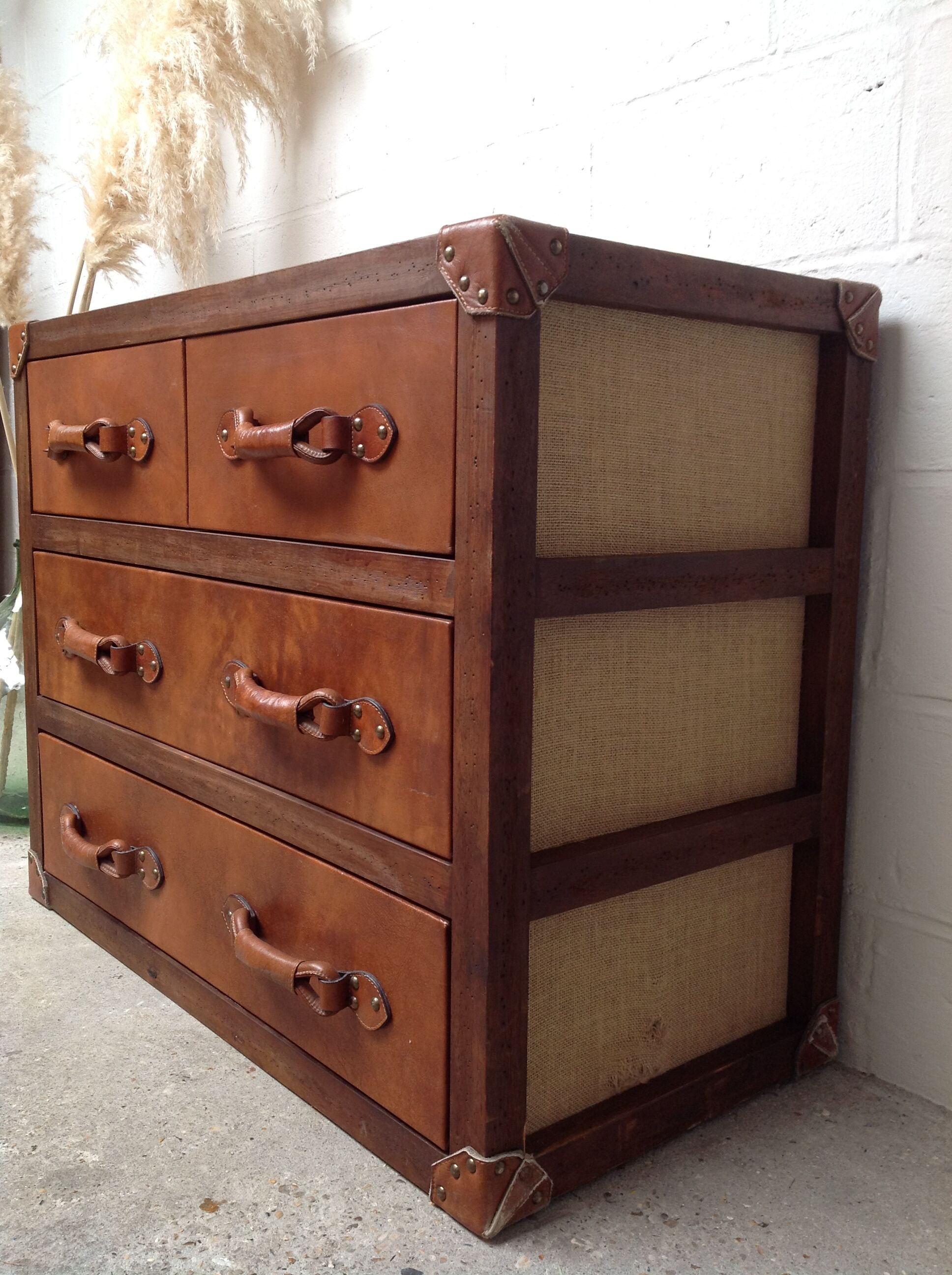 Wooden and leather dresser
