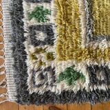 Mid-century Modern High Pile, Yellow, White, Green & Grey Rya Rug, Sweden, 1960s