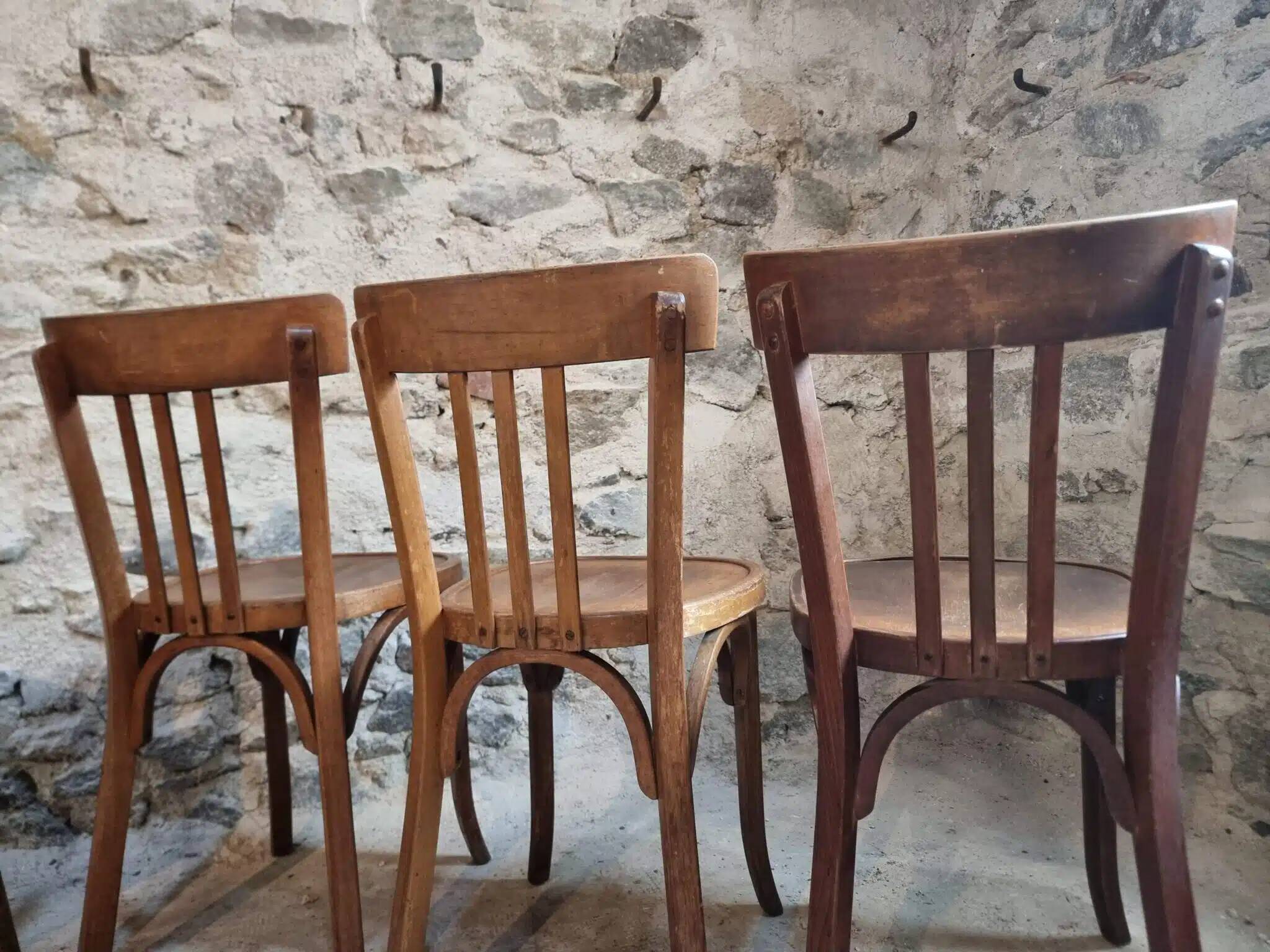 Lot de 6 chaises bistrot françaises vintage Baumann – Assise en hêtre massif, années 1930 – Design français classique