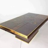 70s Brutalist Coffee Table in Brass, Bronze and Stone