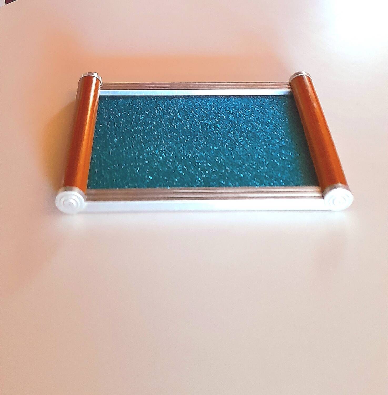 Art deco tray, glass, wood and metal 1930