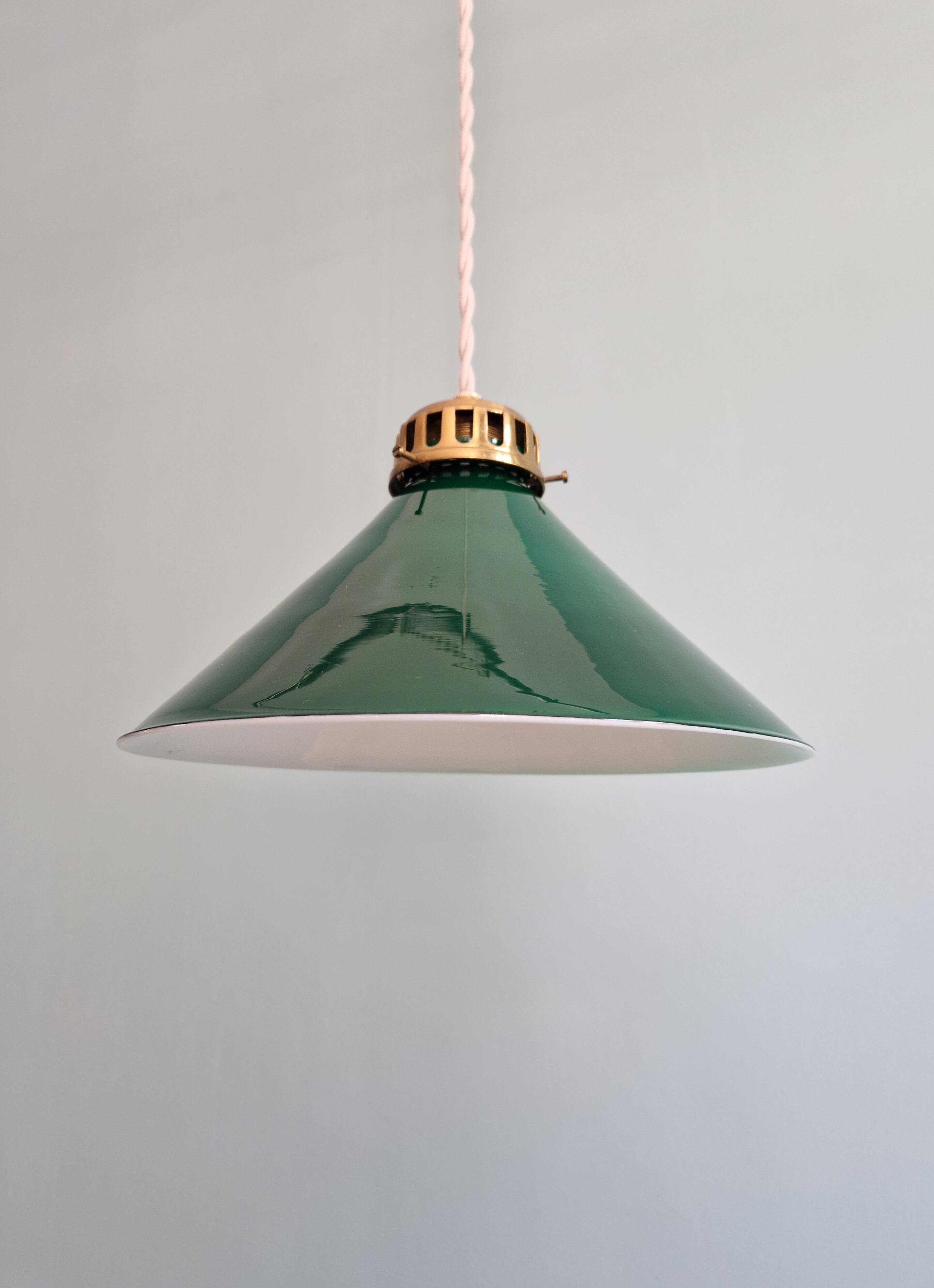 Art Deco pendant light in conical green opaline, 1920s-30s