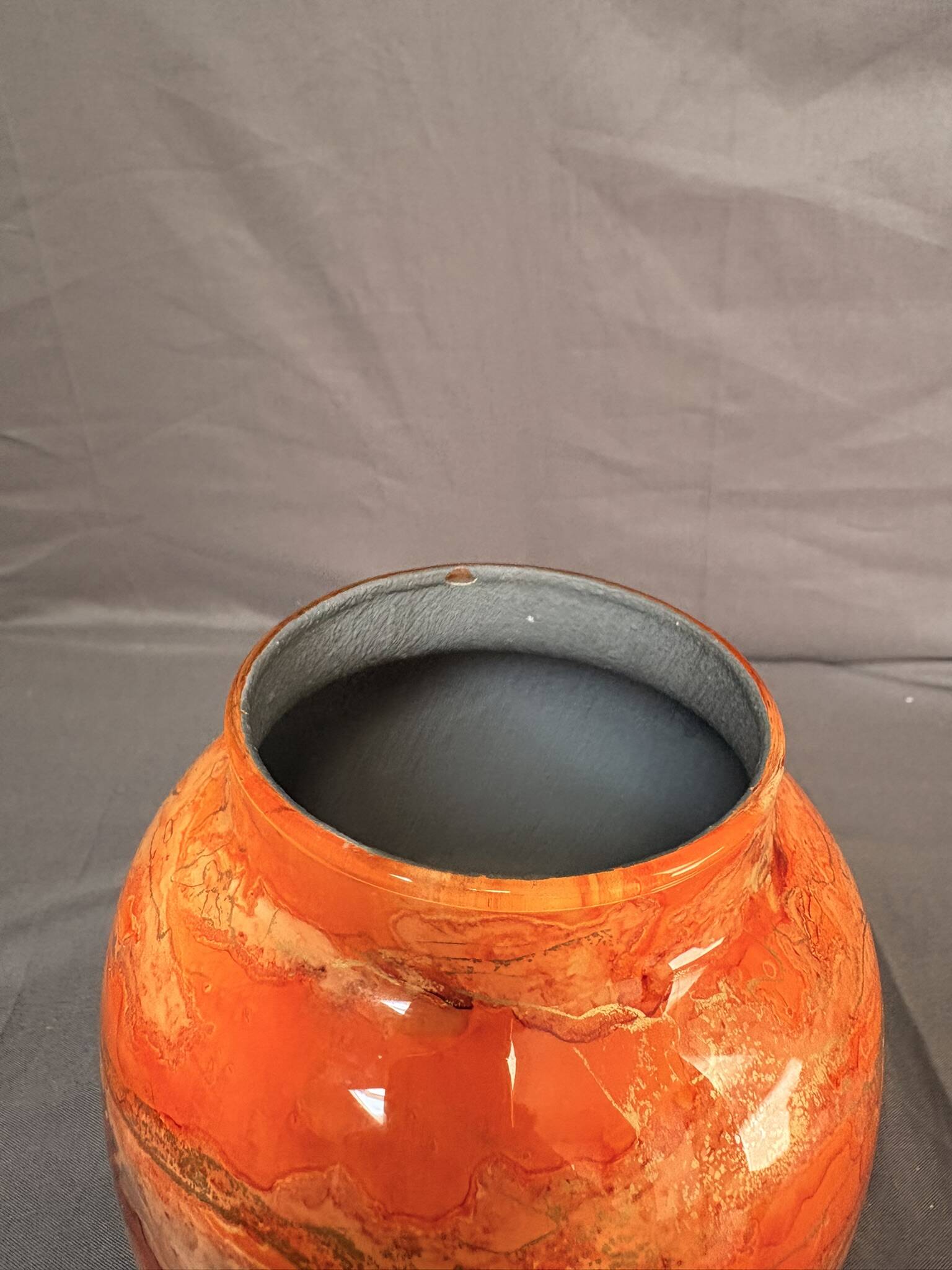 Antique Lacquered Orange Glass Vase Signed Jean Noel Bouillet