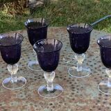 Set of 5 wine glasses in blown and bubbled glass, duo line, biot glassware style, unsigned,