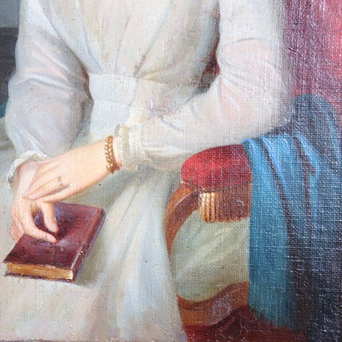 Portrait Of A Young Woman With A Book, Oil On Canvas, Italy, 19th Century