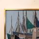 Mid-Century Modern Swedish "Green Sails" Vintage Seascape Oil Painting, Framed