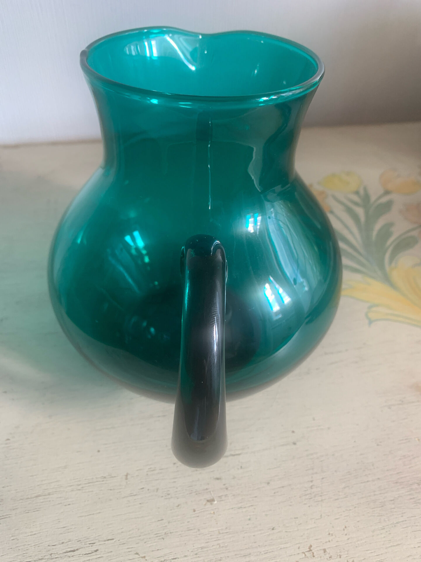 Large vintage emerald green blown glass pitcher/carafe, work