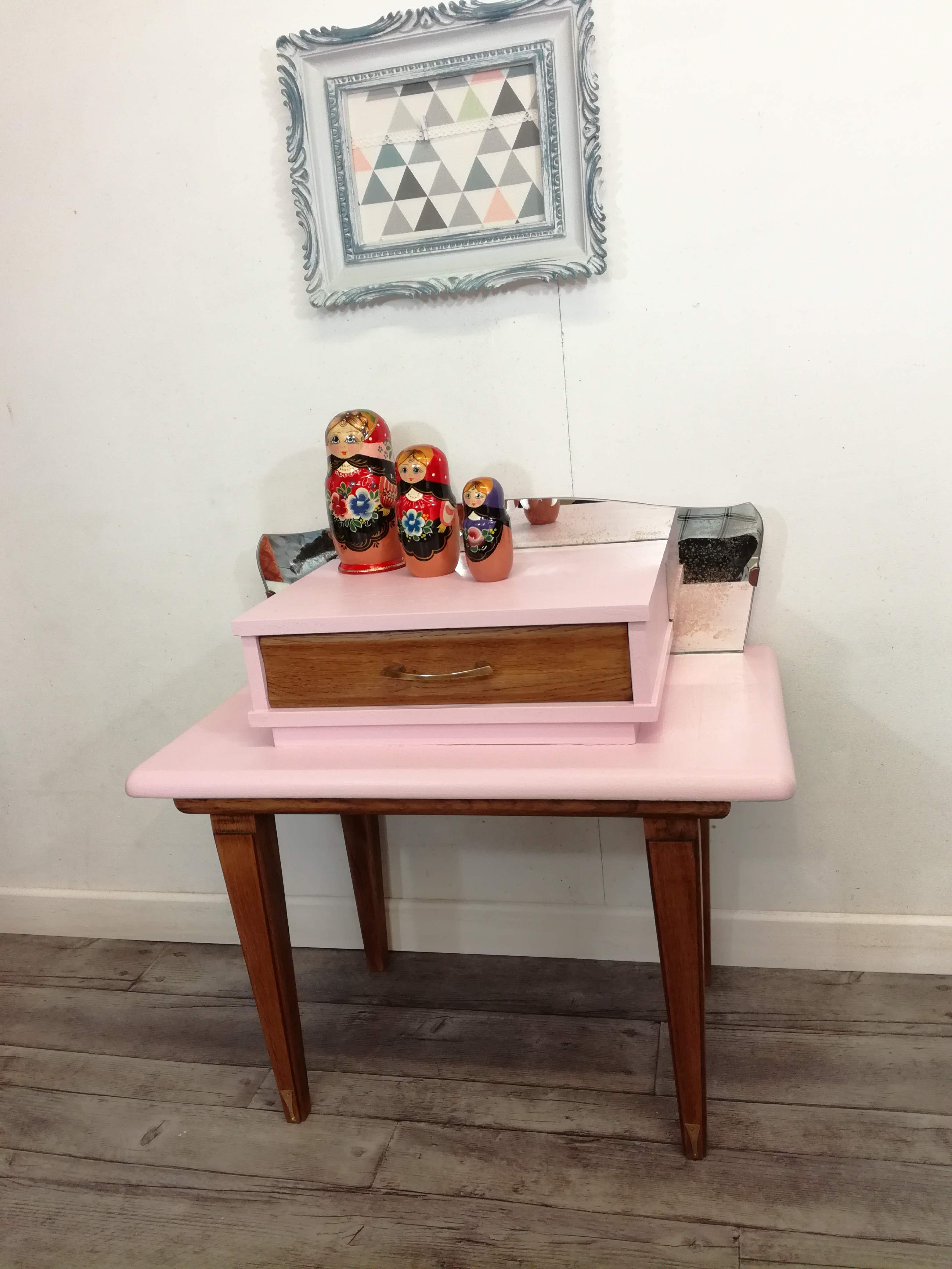 Vintage pink bedside with mirror