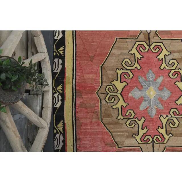 Vintage Turkish Oushak handmade wool cotton pink area rug 172x310