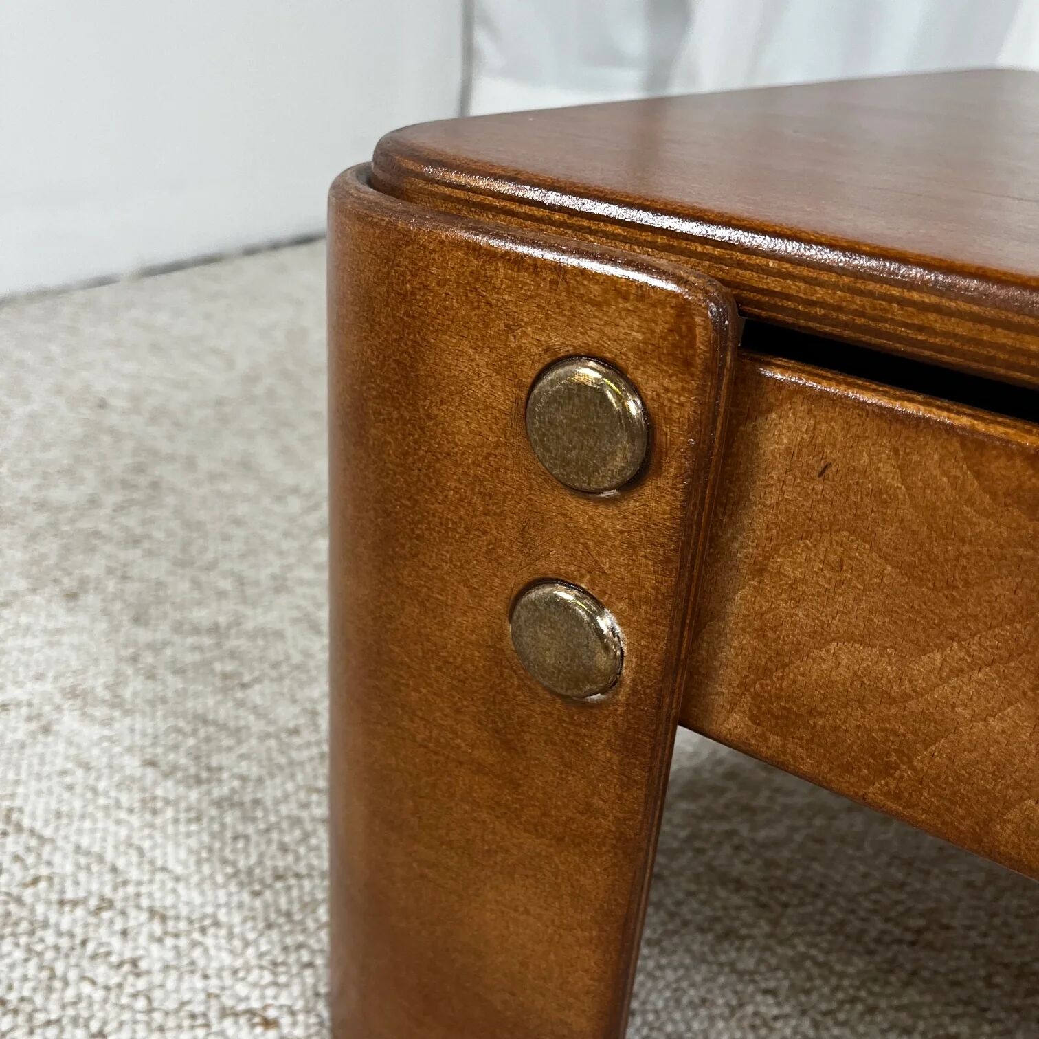Square modernist coffee table in stained beech veneer, 1970s/80s.