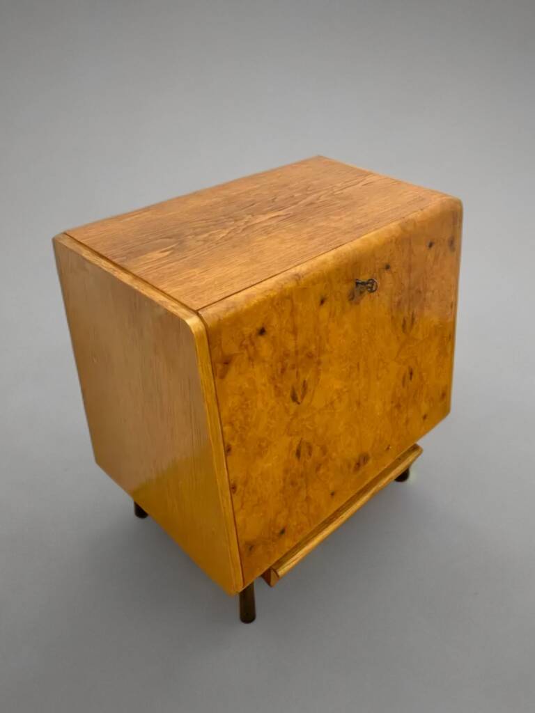 Vintage Czech Burr Walnut Bar Cabinet 1950s