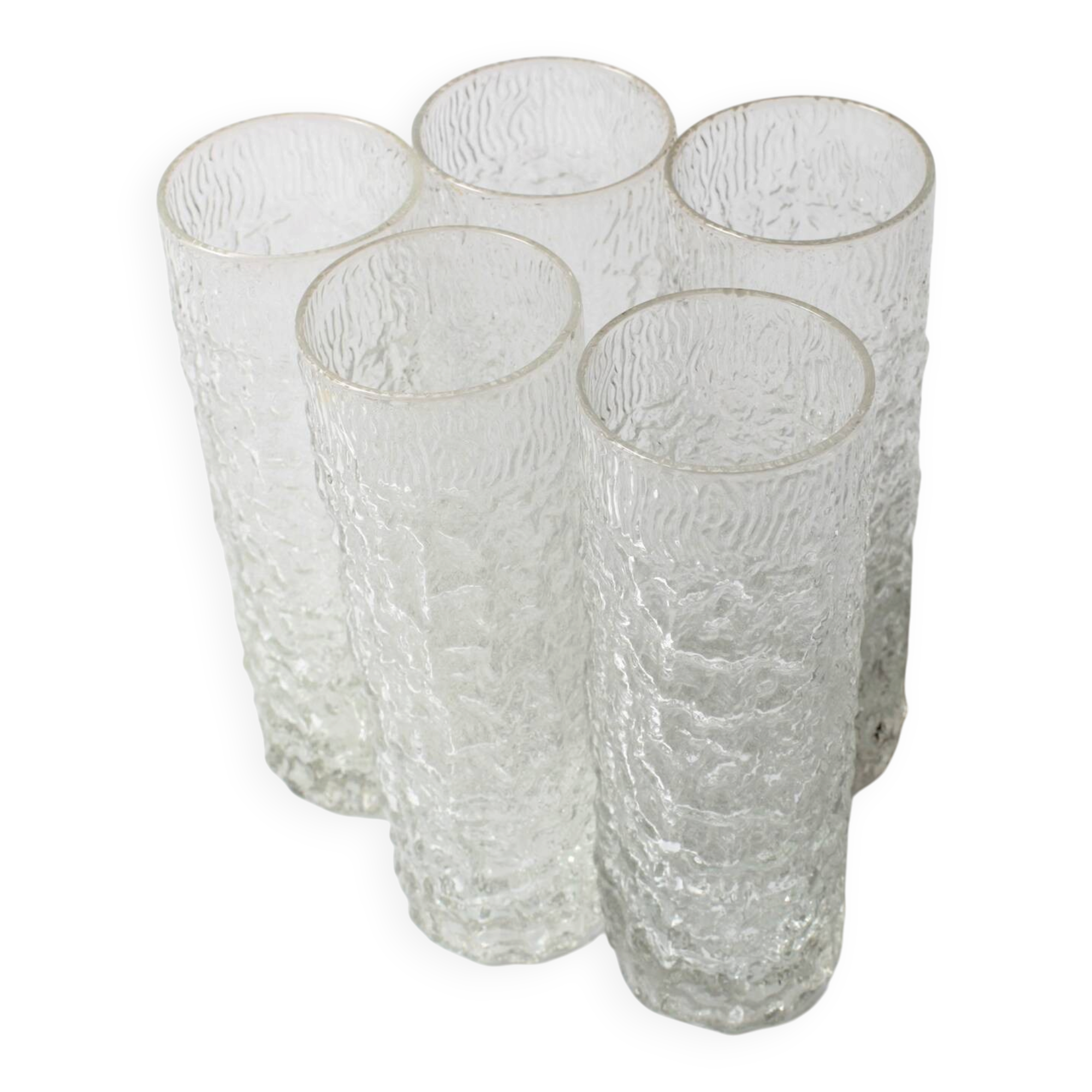 Set of 5 Vintage Bark Patterned Tumblers / Mid-Century Pressed Glass /Italy