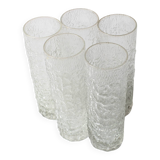 Set of 5 Vintage Bark Patterned Tumblers / Mid-Century Pressed Glass /Italy