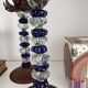 Pair of mid-century candlesticks in brass and glass beads, base in