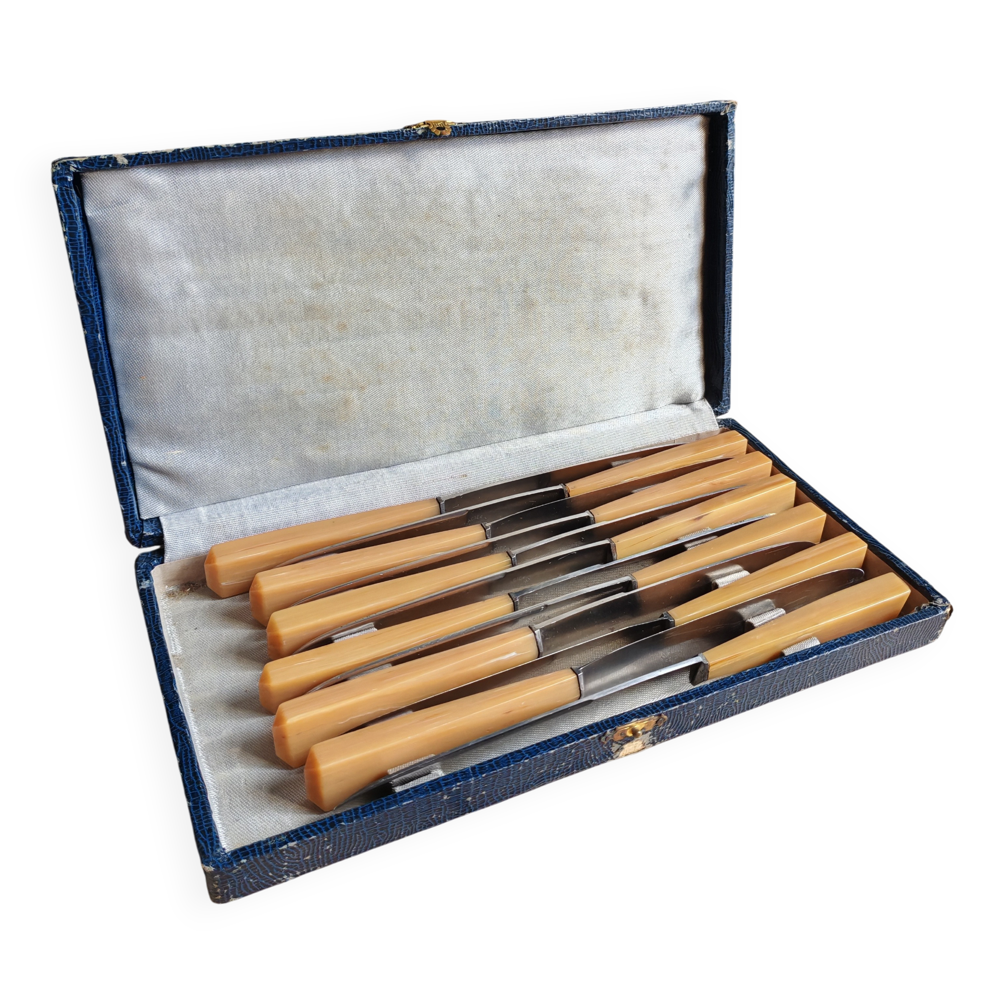 Coffret 12 couteaux de table vintage | Manches bakélite ivoire