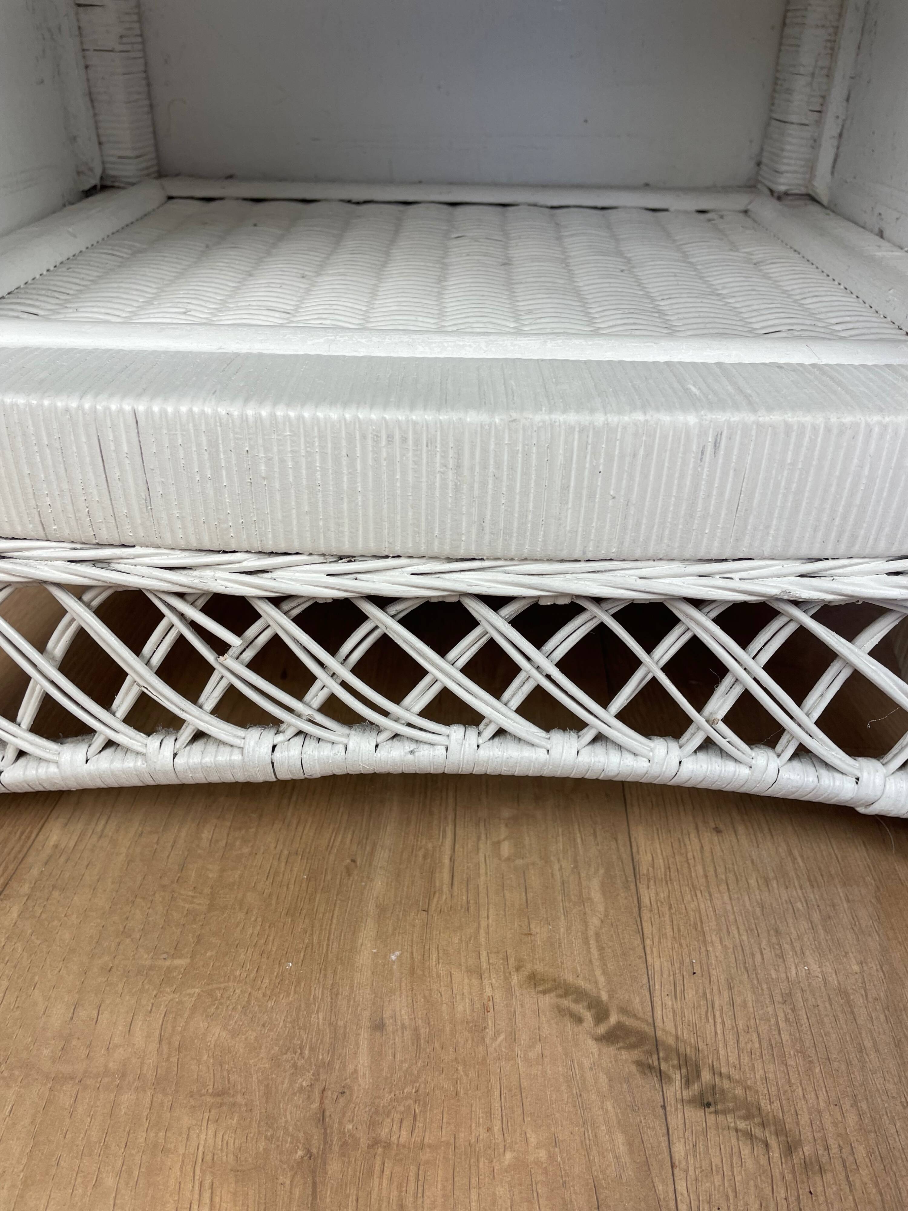 Pair of white wicker bedside tables from the 70s