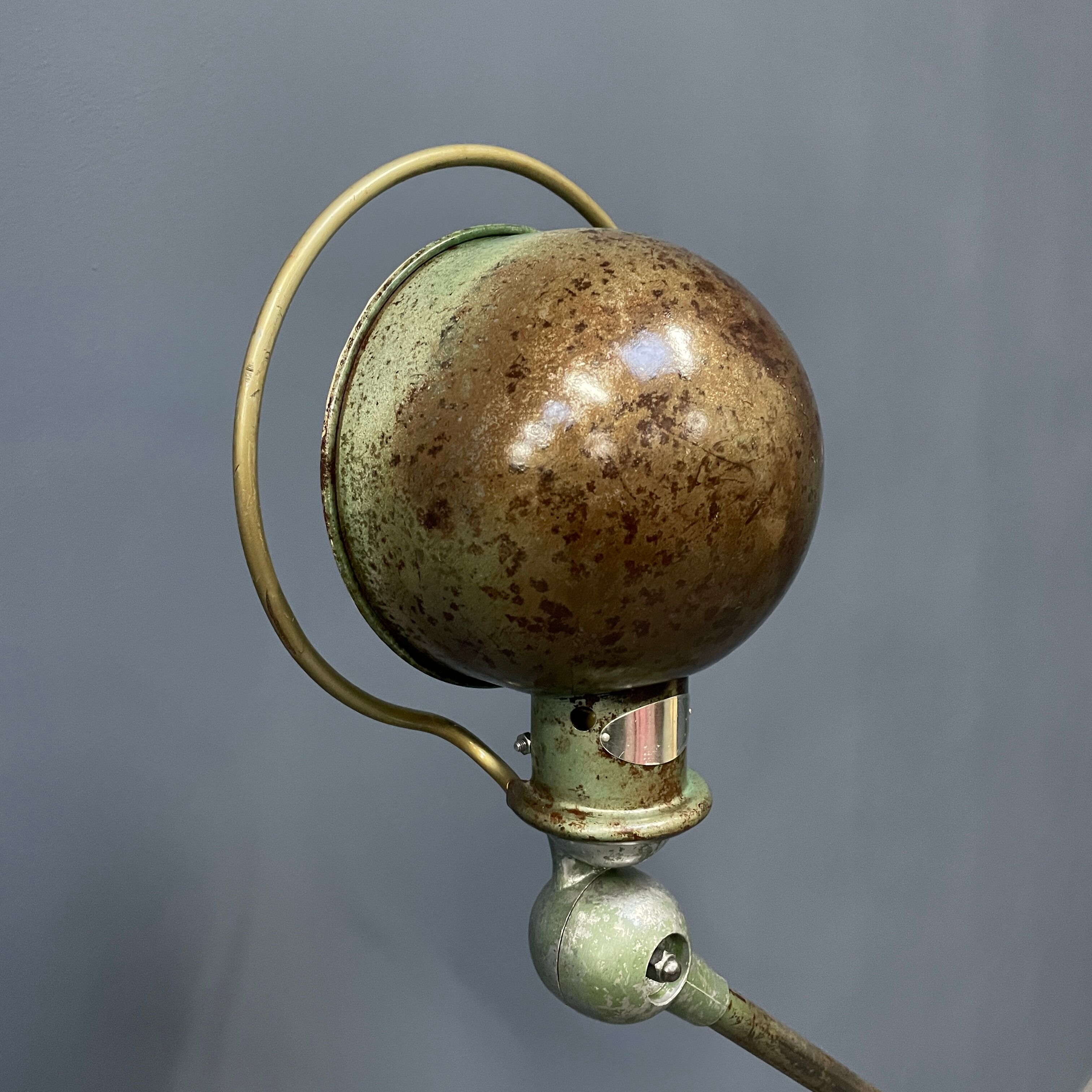 3 arm vespa green patina Jieldé lamp on cast iron base
