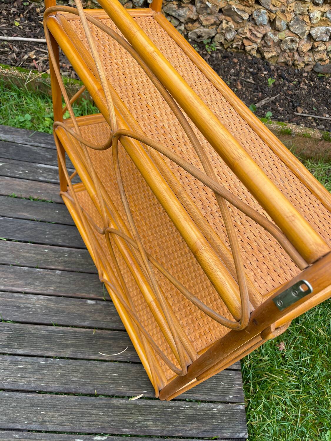 Vintage light rattan shelf 1970