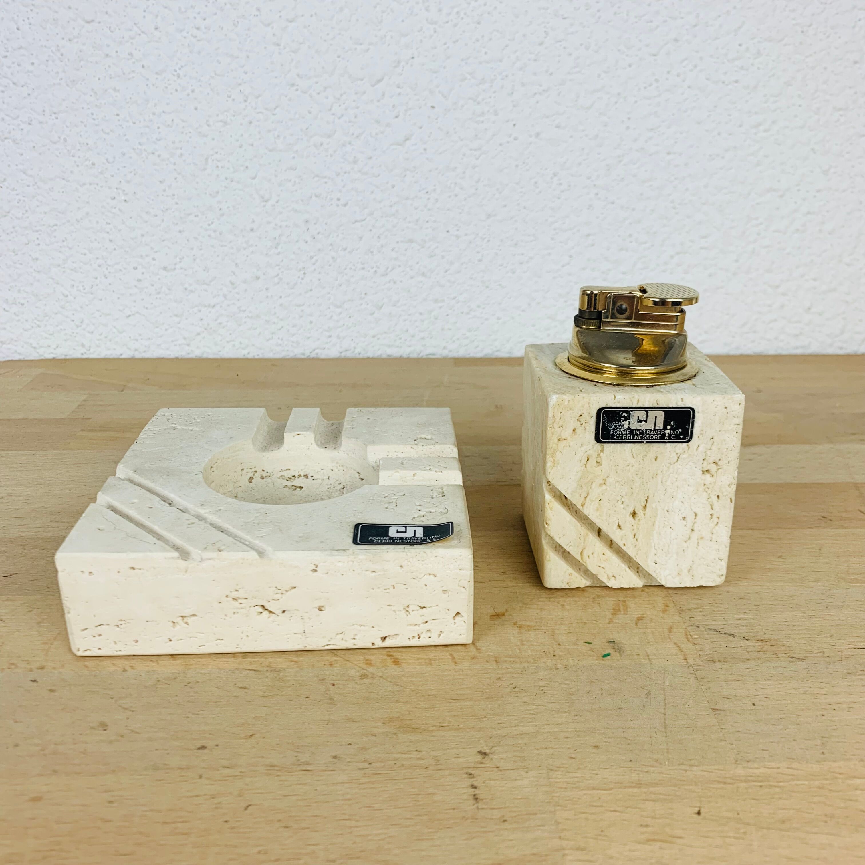 Travertine lighter and ashtray Cerri Nestore