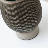 Gray and beige ceramic vase, vintage 1970s Danish studio pottery with incised texture