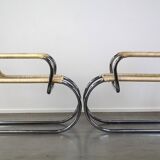 Set of two vintage design chairs by Franco Albini for Tecta, chrome and rattan