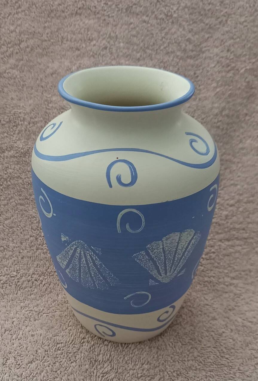 blue ceramic vase seaside shell decor