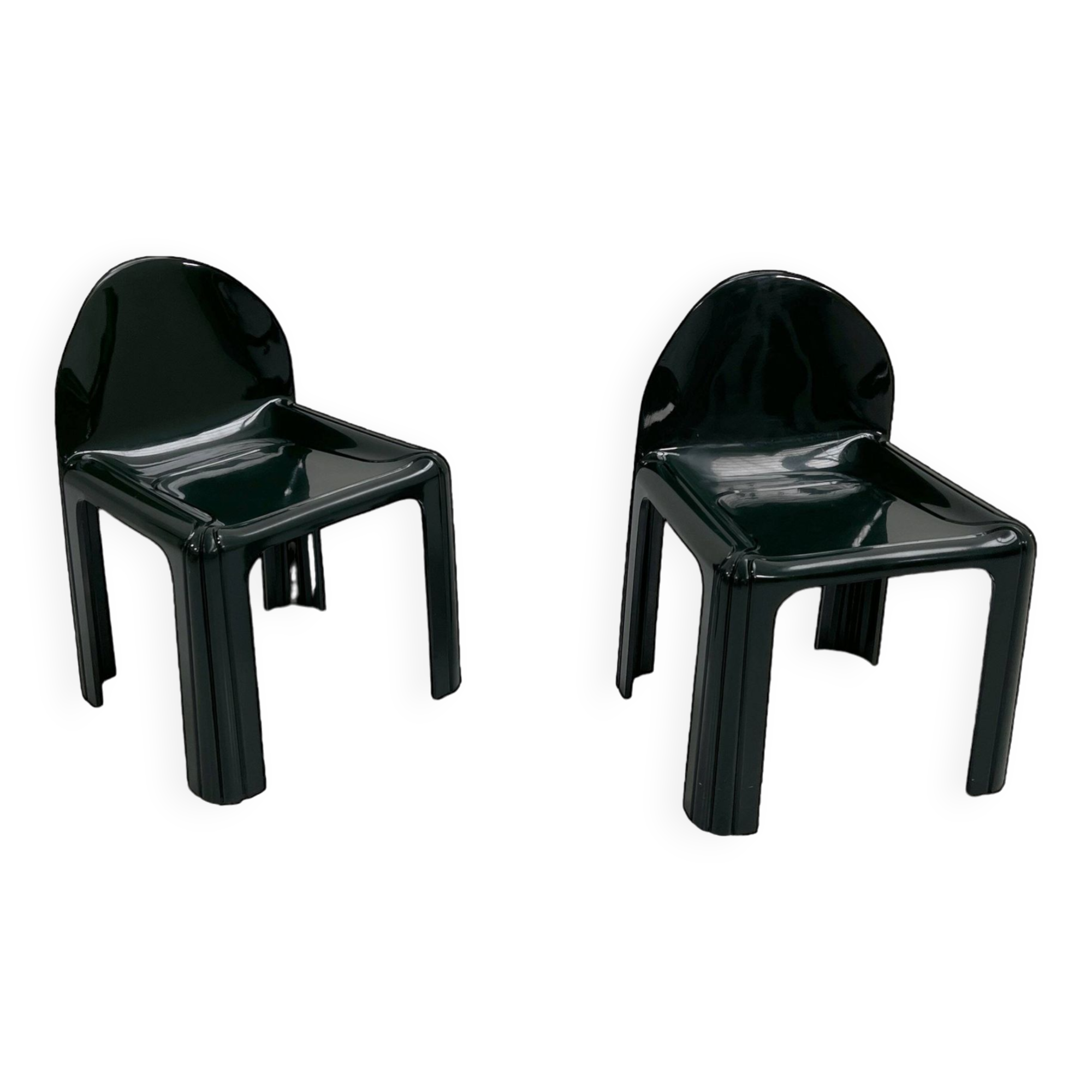 Pair of Dark Green Chairs Model 4854 Chair by Gae Aulenti for Kartell, 1970