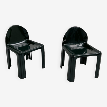 Pair of Dark Green Chairs Model 4854 Chair by Gae Aulenti for Kartell, 1970