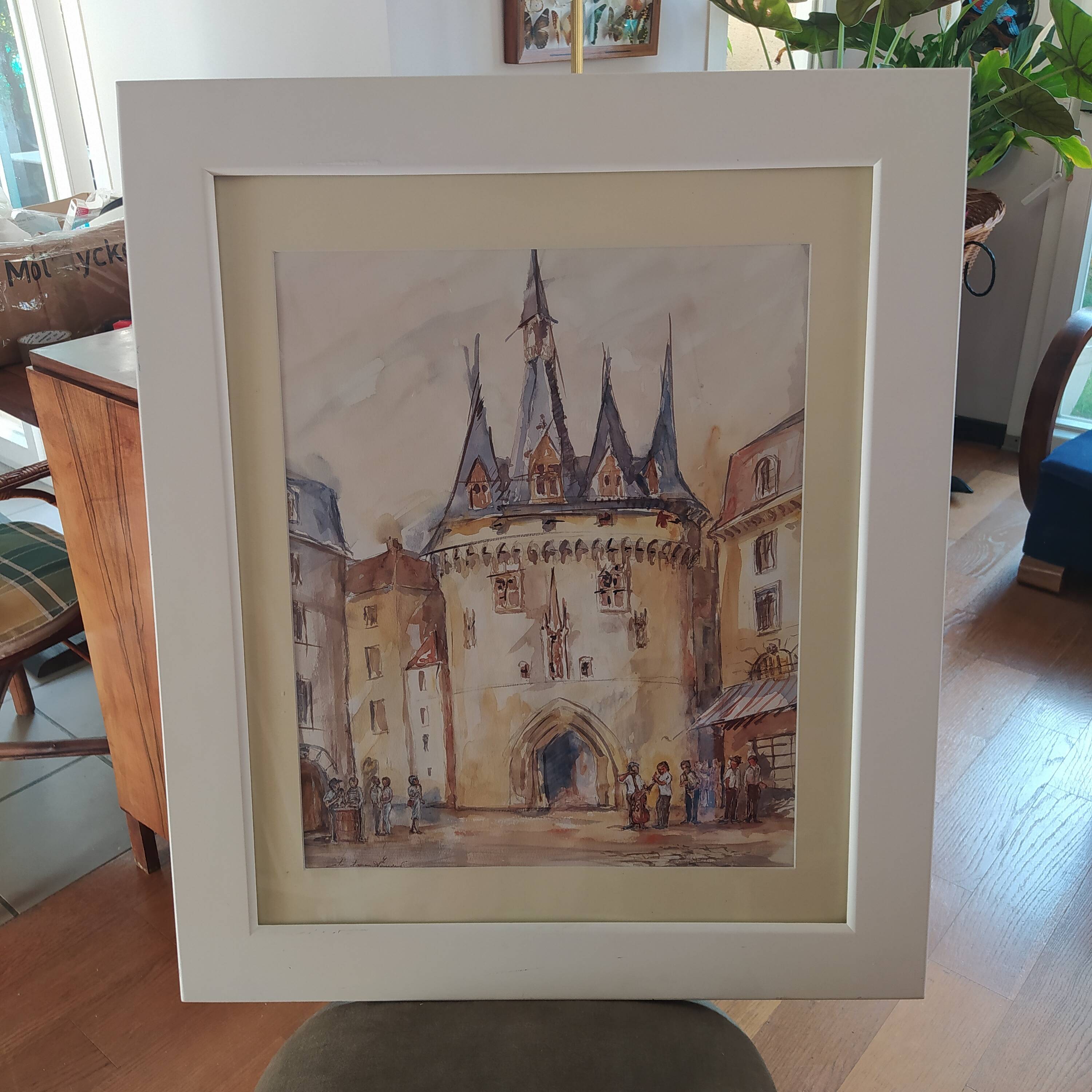 Watercolor "Music Festival at Porte Cailhau" Bordeaux signed Fouquet