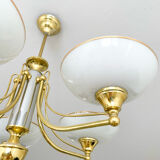 Lustre vintage en laiton & verre opalin – 5 branches – 60 × 54 cm