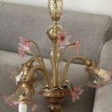 Lustre en verre de Murano fleurs vénitien, circa 1950/1970 rose jaune