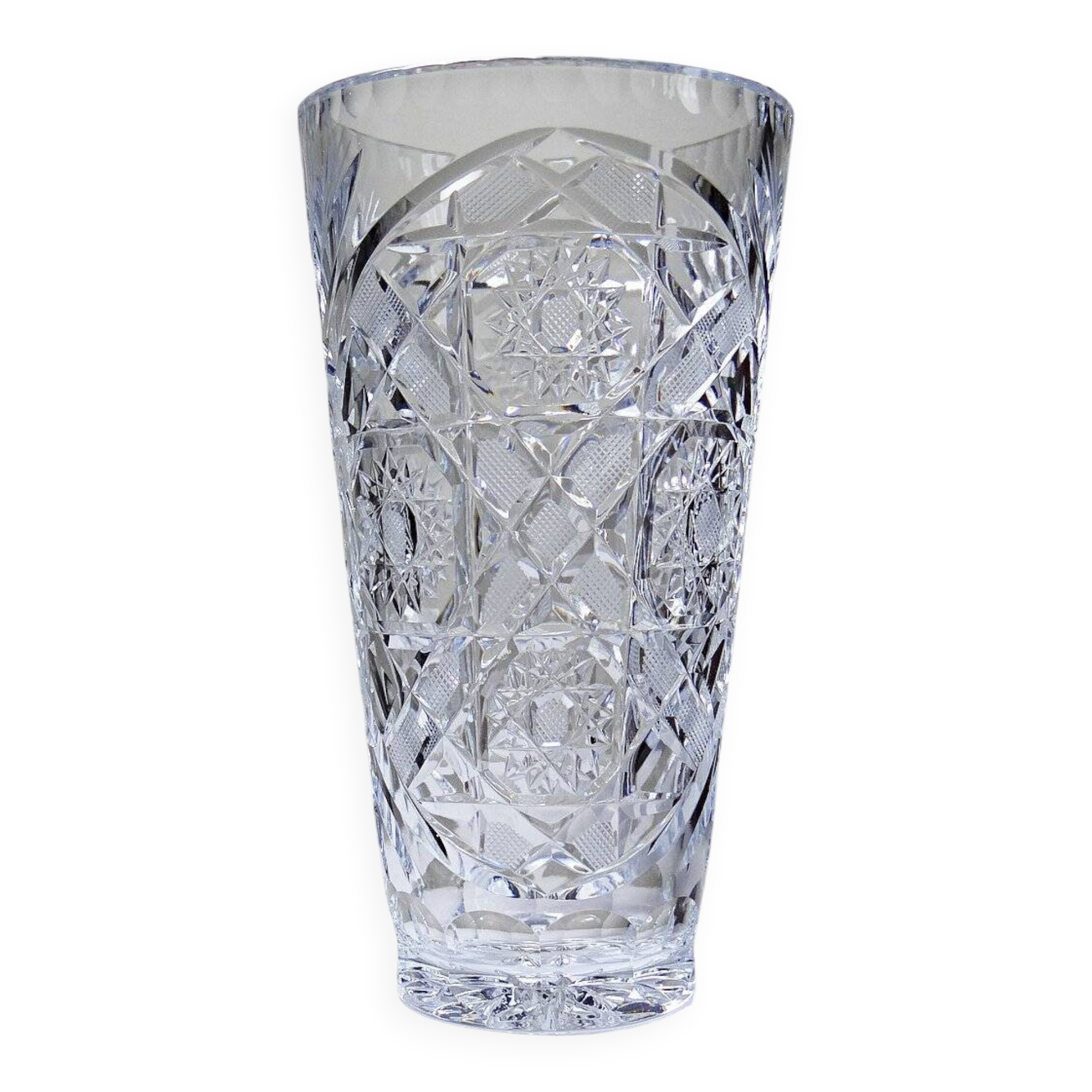 Large vintage cut and molded crystal vase, 1980-2000, Bohemia, Czechoslovakia