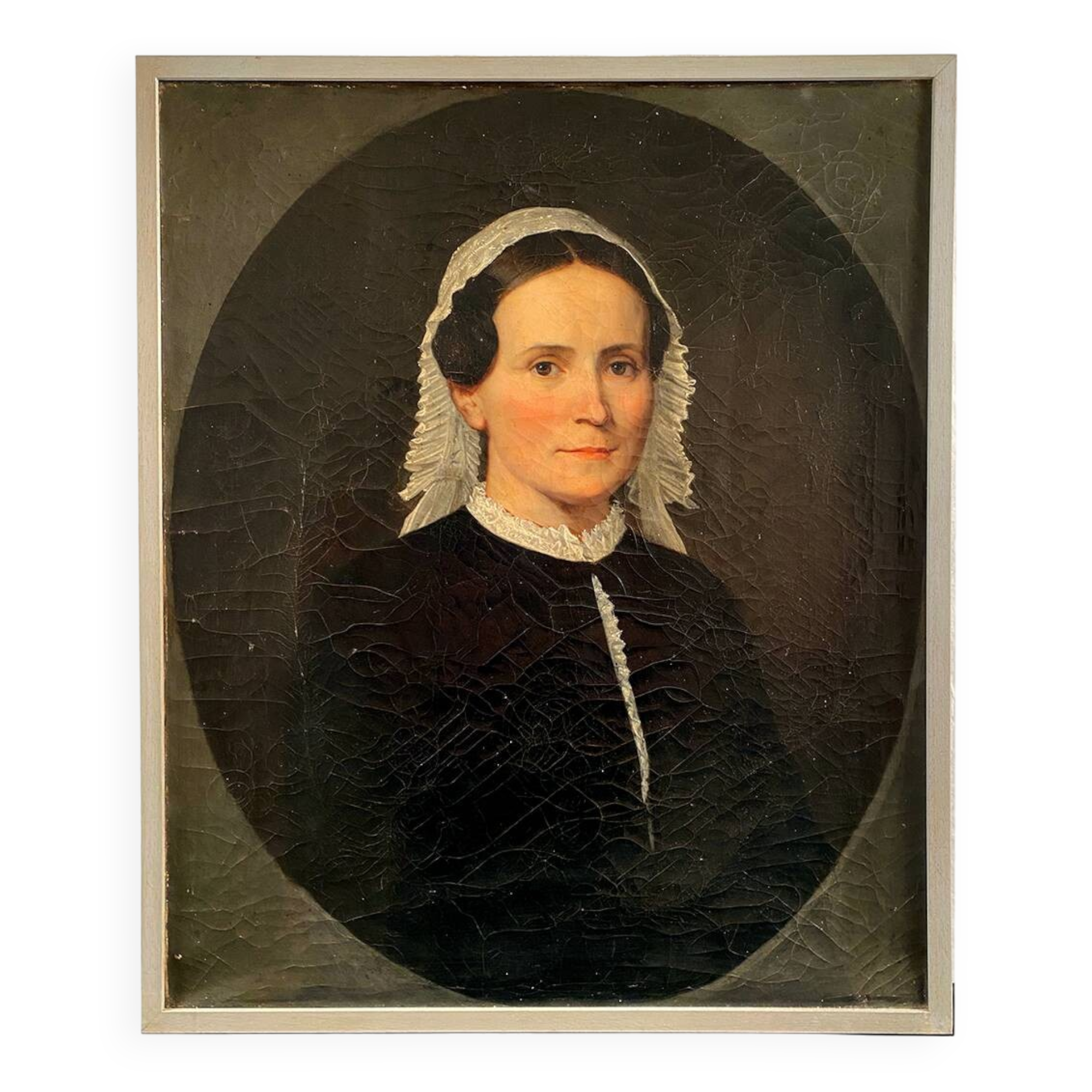 “Portrait of a woman in a black dress”, oil on canvas early 20th century