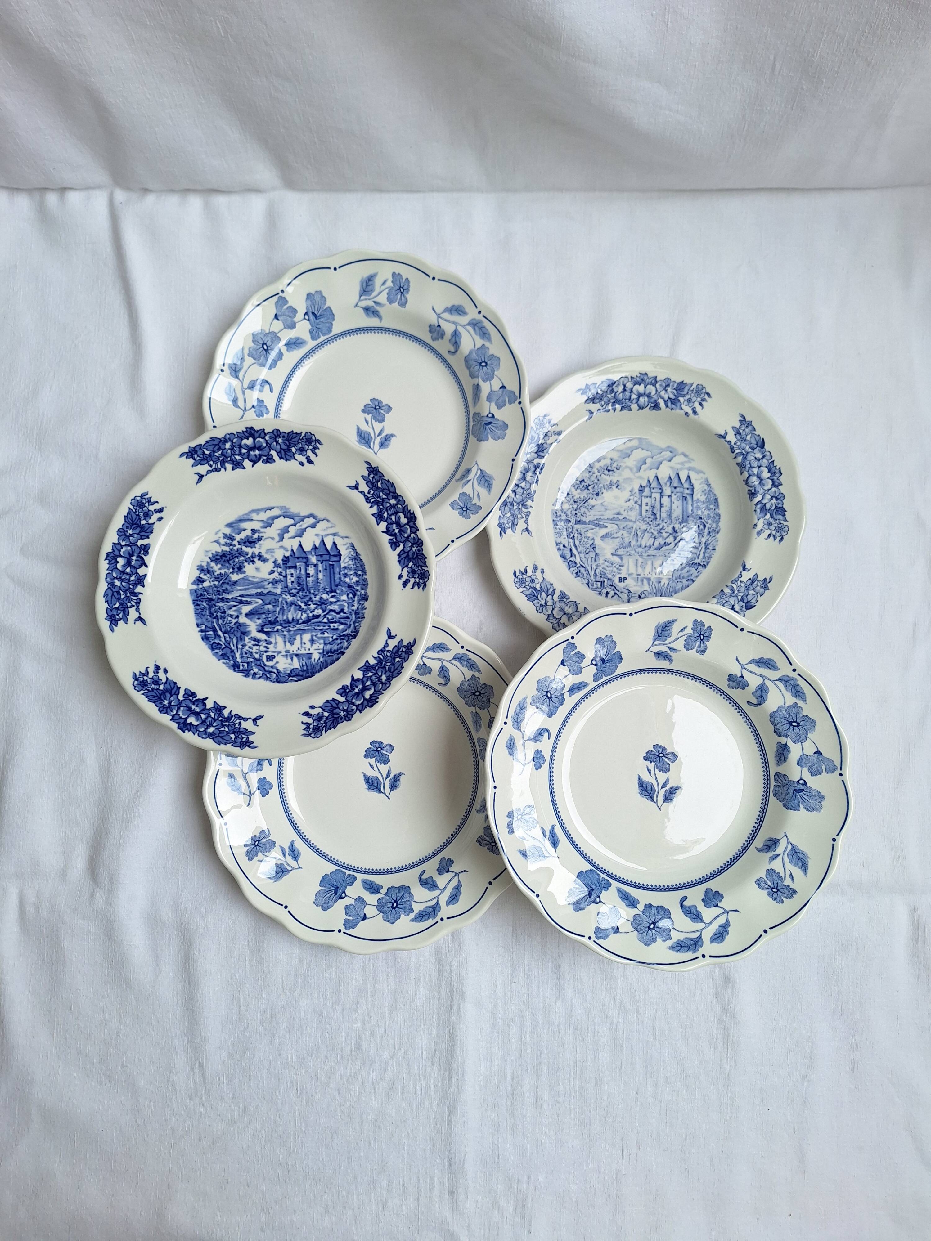 Vintage blue soup plates