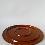Cake dish in gien slip with woven reed effect 1960