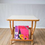 1960s rattan and bamboo side table with magazine rack
