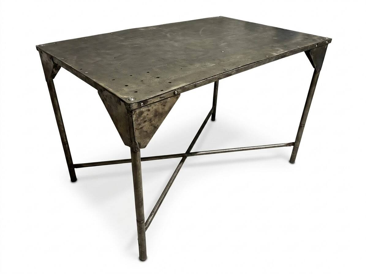 Vintage workshop desk in patinated metal