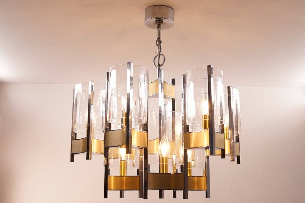 Vintage Chrome and Brass Chandelier by Sciolari