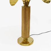Pair of Mid-century Modern Italian Brass and Rattan Palm Tree Lamps, 1970s