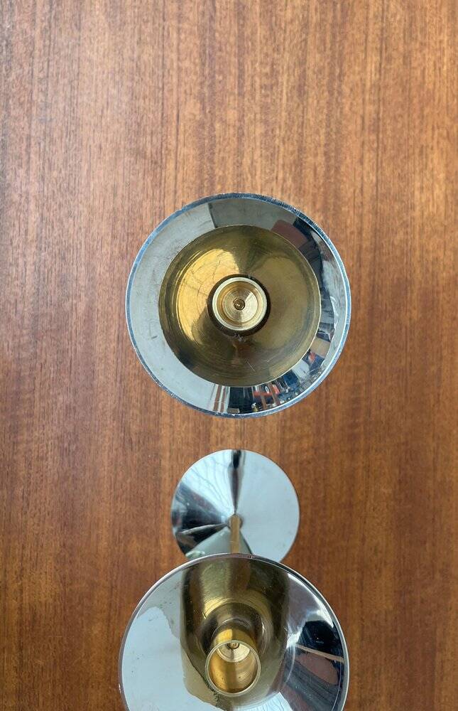 Italian postmodern metal candle holders, 1980s, set of 2